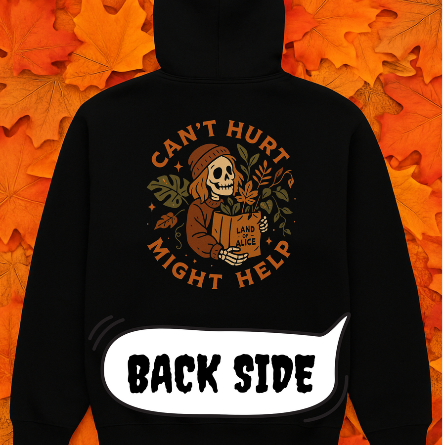 “Can't Hurt, Might Help” Cozy Fall Hoodie
