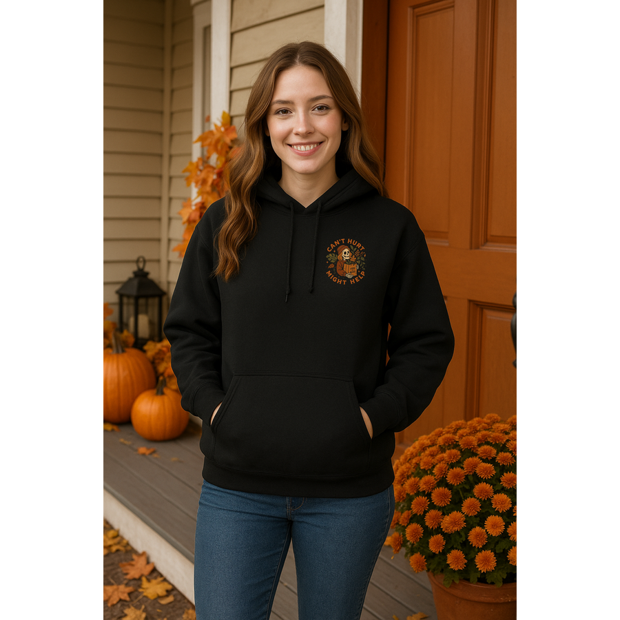 “Can't Hurt, Might Help” Cozy Fall Hoodie