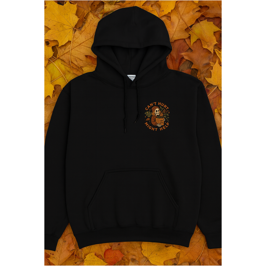 “Can't Hurt, Might Help” Cozy Fall Hoodie