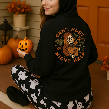 “Can't Hurt, Might Help” Cozy Fall Hoodie