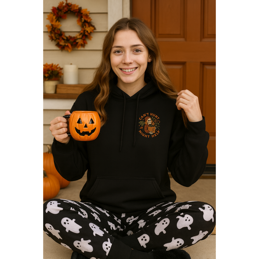 “Can't Hurt, Might Help” Cozy Fall Hoodie