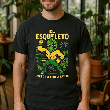 El Esqueleto Vintage Luchador Shirt, Fenestrated, Fierce, and Full of Leafy Power, Lucha Libre